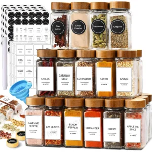 Glass Spice Jar Set with Bamboo Lids