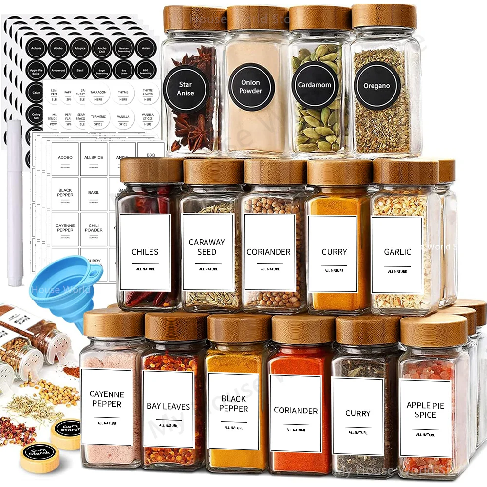 Glass Spice Jar Set with Bamboo Lids
