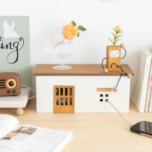 Wooden Desktop Cable Storage Box for Cords