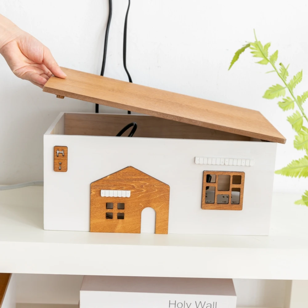 Wooden Desktop Cable Storage Box for Cords - Image 9