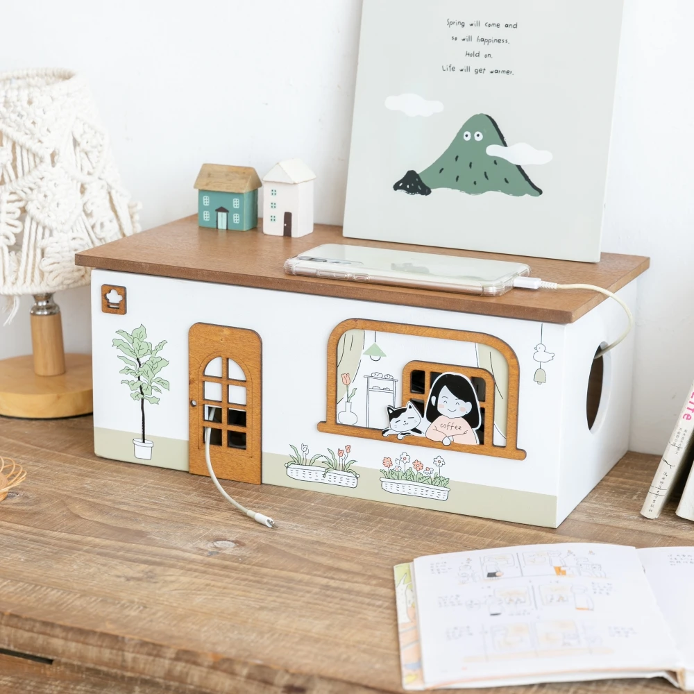 Wooden Desktop Cable Storage Box for Cords - Image 4