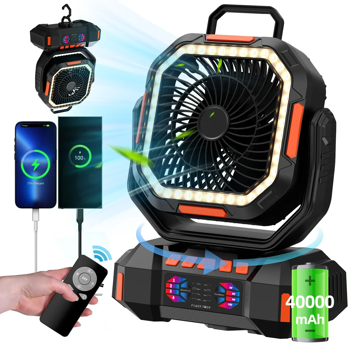 Rotating Camping Fan with Night Light